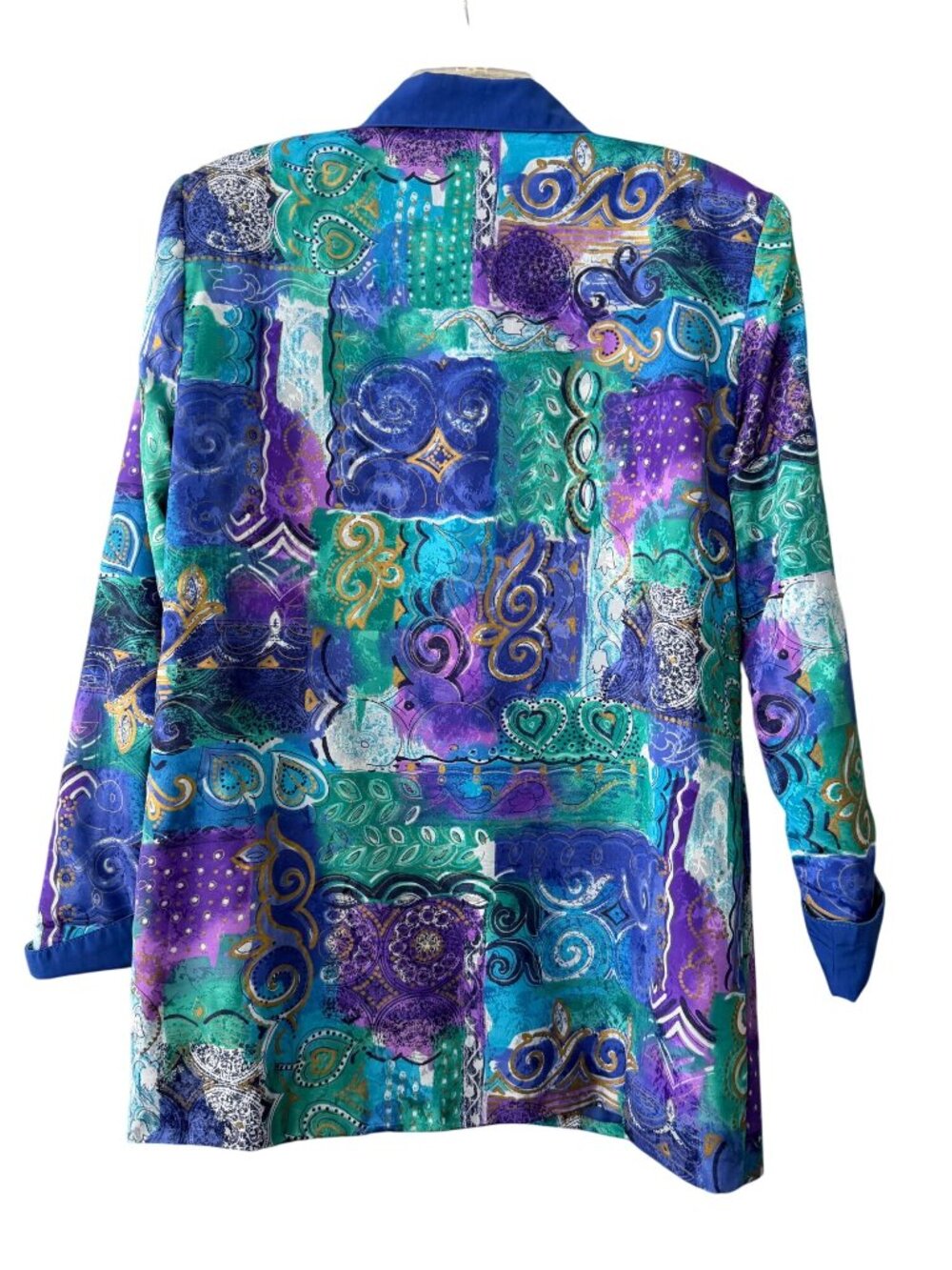 Vintage 80s Pierre Lamonte 3 pc Skirt Suit Blazer Blouse Gold Abstract Print 10 - Picture 13 of 16